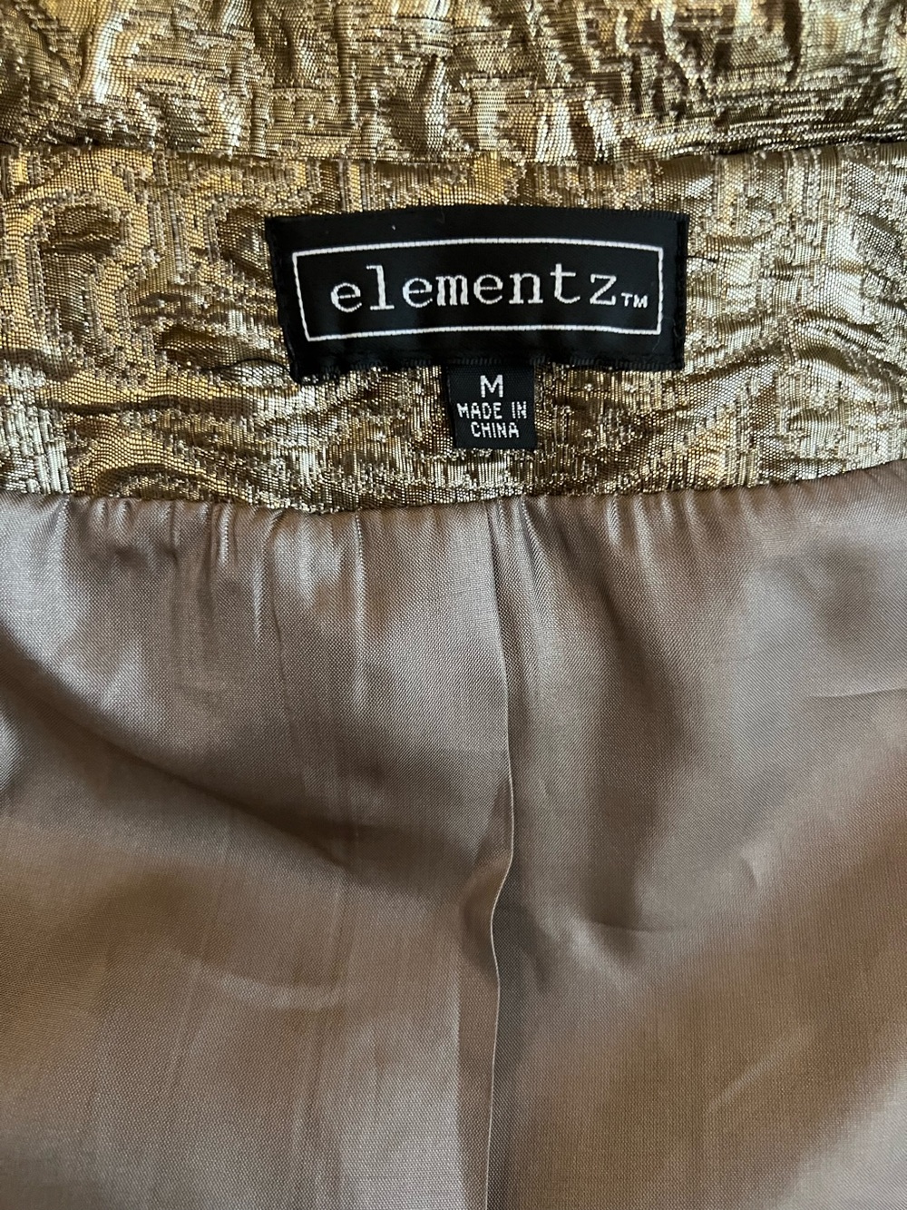 Elementz Gold Metallic Brocade Jacket Empire Waist Lined 3/4 Sleeve Size M - Picture 5 of 8